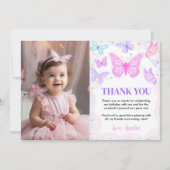 Pink Butterfly Kisses Birthday Foto Vielen Dank Dankeskarte (Vorderseite)