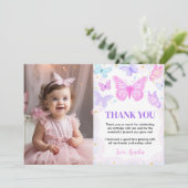 Pink Butterfly Kisses Birthday Foto Vielen Dank Dankeskarte (Stehend Vorderseite)