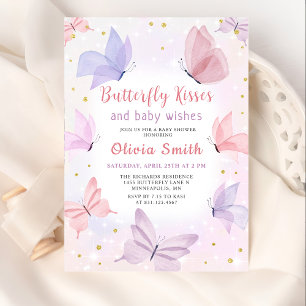 Pink Butterfly Kisses Girl Baby Dusche Einladung