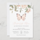 Pink Butterfly Kisses Girl Birthday Party Einladung (Vorderseite)