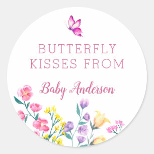 Pink Butterfly Kisses Spring Baby Dusche Gefallen Runder Aufkleber