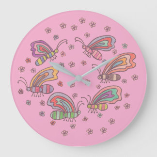 Pink Butterfly Lady Große Wanduhr