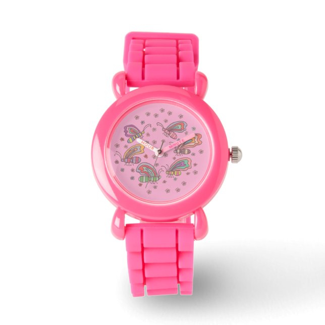 Pink Butterfly Lady Watch Armbanduhr (Vorderseite)