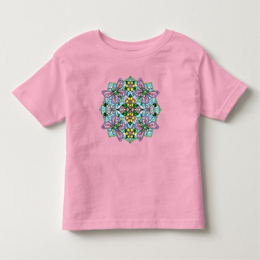Pink Butterfly Mandala Whimsical Hand Drawing Kleinkind T-shirt (Vorderseite)