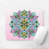 Pink Butterfly Mandala Whimsical Hand Drawing Mousepad (Mit Mouse)