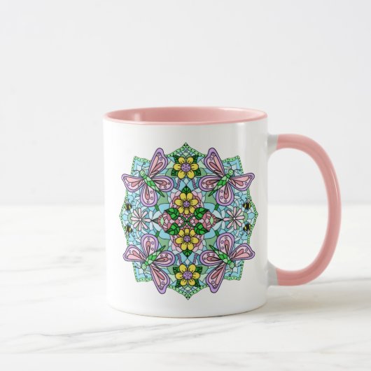 Pink Butterfly Mandala Whimsical Hand Drawing Tasse (Rechts)