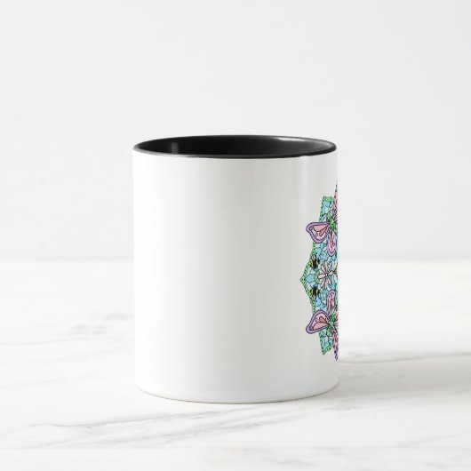 Pink Butterfly Mandala Whimsical Hand Drawing Tasse (Zentrum)