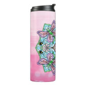 Pink Butterfly Mandala Whimsical Hand Drawing Thermosbecher (Nach links gedreht)