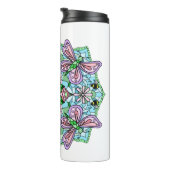 Pink Butterfly Mandala Whimsical Hand Drawing Thermosbecher (Nach rechts gedreht)