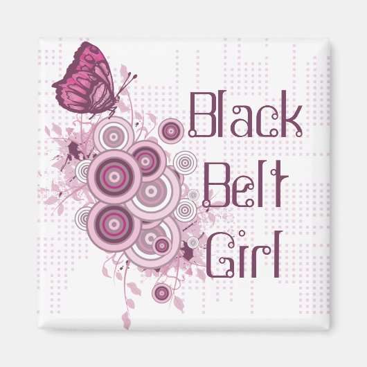 Pink Butterfly Martial Arts Black Belt Girl Magnet (Vorne)