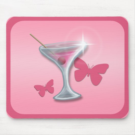 Pink Butterfly Martini Mousepad (Vorne)