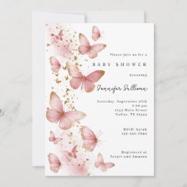 Pink Butterfly Minimalist Baby Shower Invitation Einladung