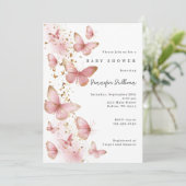 Pink Butterfly Minimalist Baby Shower Invitation Einladung (Stehend Vorderseite)