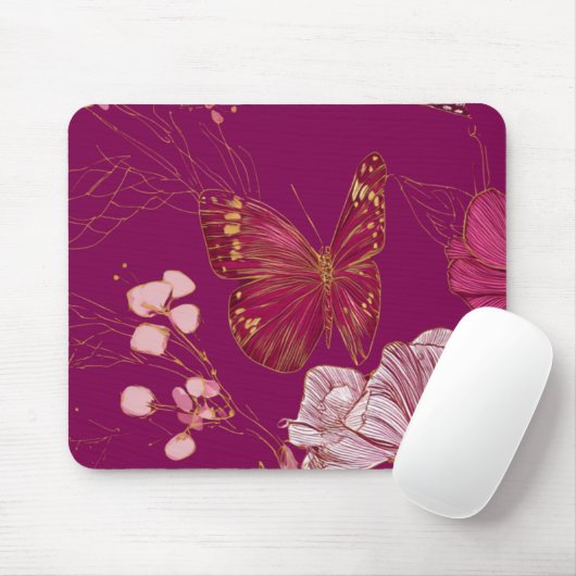 Pink Butterfly Mousepad (Mit Mouse)