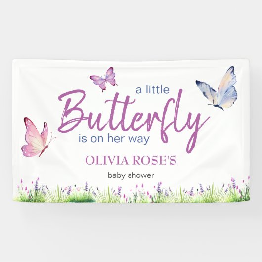 Pink Butterfly Niedliche Lila Girl Baby Dusche Banner (Horizontal)