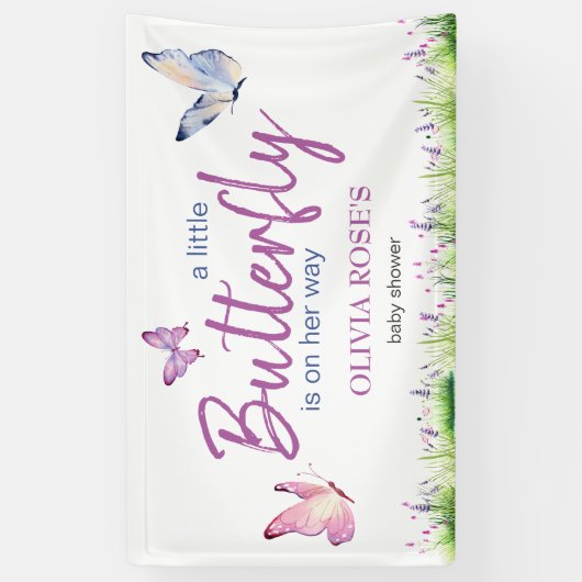 Pink Butterfly Niedliche Lila Girl Baby Dusche Banner (Vertikal)