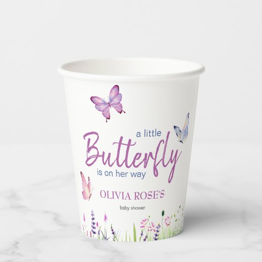 Pink Butterfly Niedliche Lila Girl Baby Dusche Pappbecher (Rückseite)