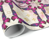 Pink Butterfly Pattern auf Shabby Vintage Rose Geschenkpapier (Rolleneckpunkt)