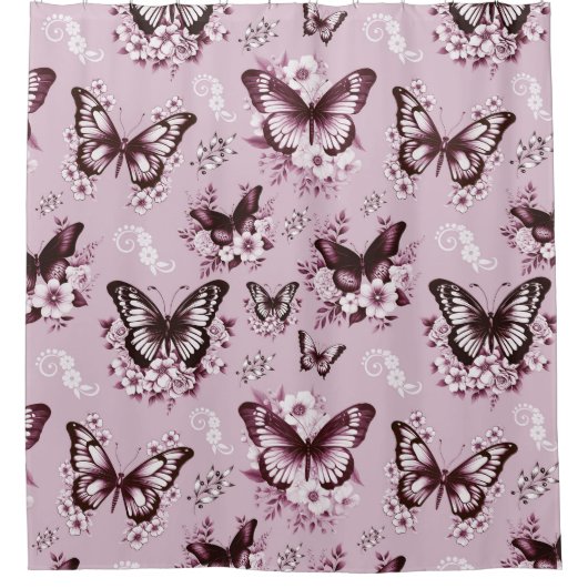 Pink Butterfly Pattern Duschvorhang (Vorderseite)