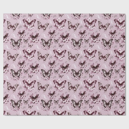 Pink Butterfly Pattern Geschenk Geschenkpapier (Flach)