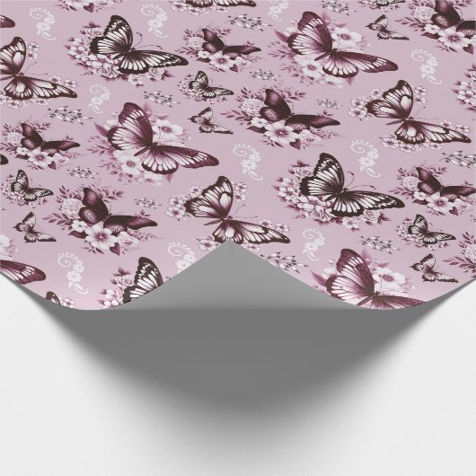 Pink Butterfly Pattern Geschenk Geschenkpapier (Ecke)