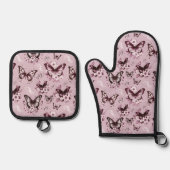 Pink Butterfly Pattern Ofenhandschuh & Topflappen-Set (Vorderseite)