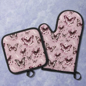 Pink Butterfly Pattern Ofenhandschuh & Topflappen-Set