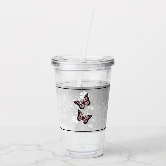 Pink Butterfly Personalisiert Acrylic Tumbler Acryltrinkbecher (Rückseite)