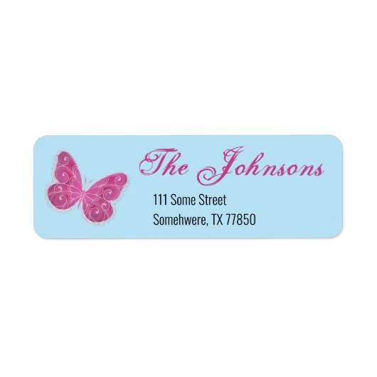 Pink Butterfly Personalisiert Address Labels (Vorne)