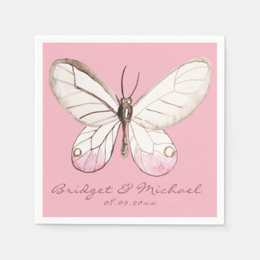 Pink Butterfly Personalisiert Hochzeitspapier Napk Serviette (Vorderseite)