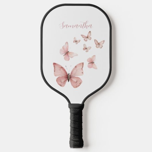 Pink Butterfly Personalisiert Pickleball Schläger (Vorderseite)