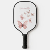 Pink Butterfly Personalisiert Pickleball Schläger (Rückseite)