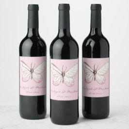 Pink Butterfly Personalisierte Hochzeit Weinetikett