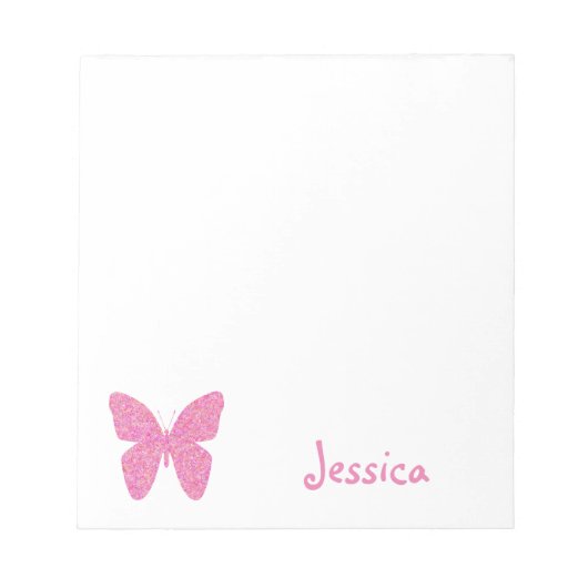 Pink Butterfly Personalisierter Mädchenname Notizblock (Vorderseite)