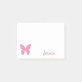 Pink Butterfly Personalisierter Mädchenname Post-it Klebezettel (Vorderseite)