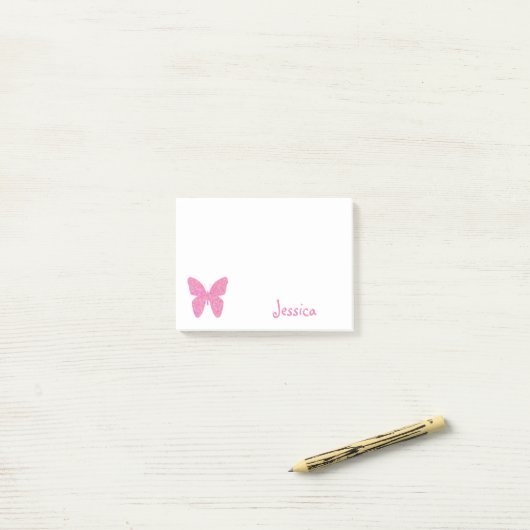 Pink Butterfly Personalisierter Mädchenname Post-it Klebezettel (Auf Schreibtisch)