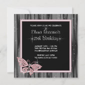 Pink Butterfly Pink Black Quinceanera Einladung (Rückseite)