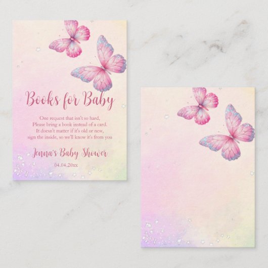 Pink Butterfly QR Code Kinderdusche Begleitkarte (Vorne/Hinten)