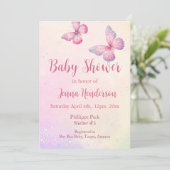 Pink Butterfly QR Code Kinderdusche Einladung (Stehend Vorderseite)