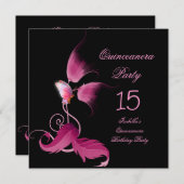 Pink Butterfly Quinceanera 15 Geburtstagsparty Einladung (Vorne/Hinten)
