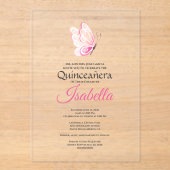 Pink Butterfly Quinceanera 15th Birthday Acryleinladungen (Vorderseite)