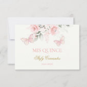 Pink Butterfly Quinceañera Dankeskarte (Rückseite)