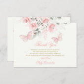 Pink Butterfly Quinceañera Dankeskarte (Vorne/Hinten)