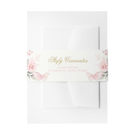 Pink Butterfly Quinceañera Einladungsbanderole (Vorderseite Beispiel)