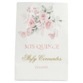 Pink Butterfly Quinceañera Mittlere Geschenktüte (Rückseite)