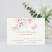 Pink Butterfly Quinceañera RSVP Karte (Stehend Vorderseite)