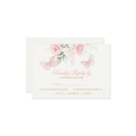 Pink Butterfly Quinceañera RSVP Karte