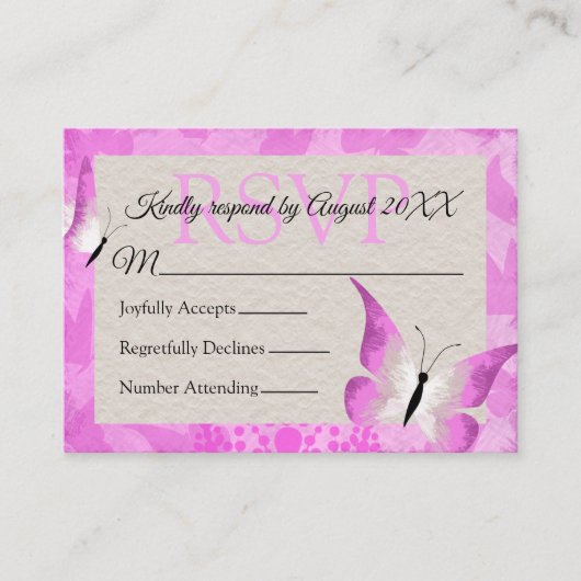 Pink Butterfly Quinceañera RSVP Karte (Vorderseite)