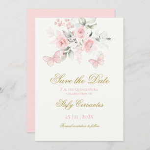 Pink Butterfly Quinceañera Save The Date