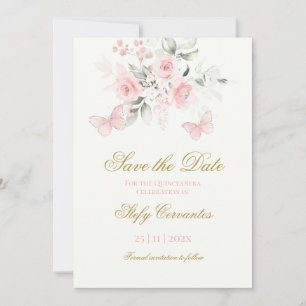 Pink Butterfly Quinceañera Save the Date